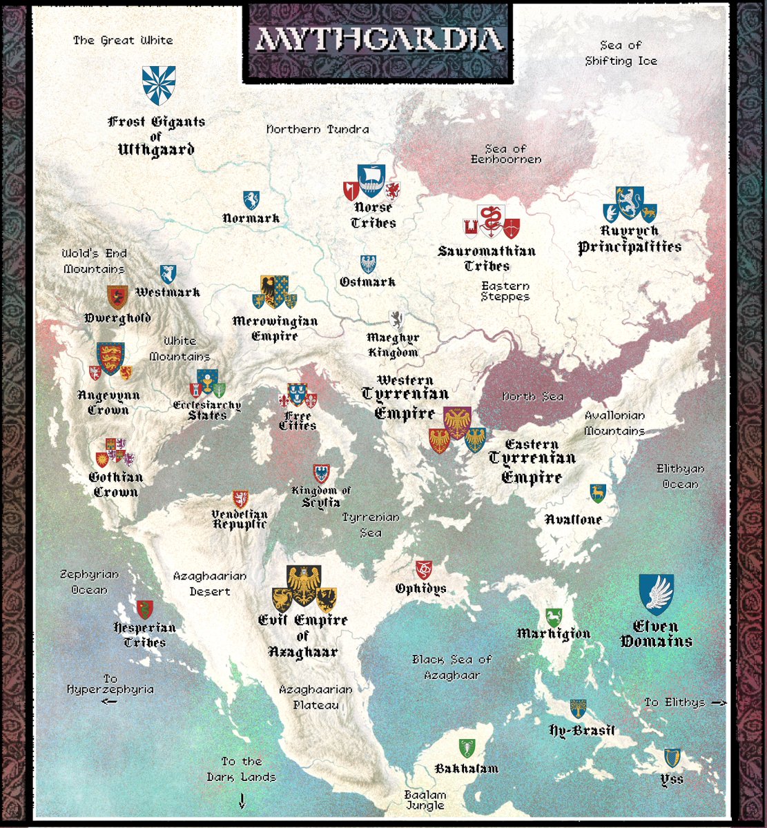 vintaddicted's tweet photo. Since I’m building a sandbox setting, I wanted to put that location in somewhere. Naturally, I told myself, "A pseudo-medieval fantasy Europe will do," but then I had a stupid idea: "What if we superimposed Europe onto the Americas?"

Mexican Orcs? Now we're talking. https://t.co/IfPpVSM9a2