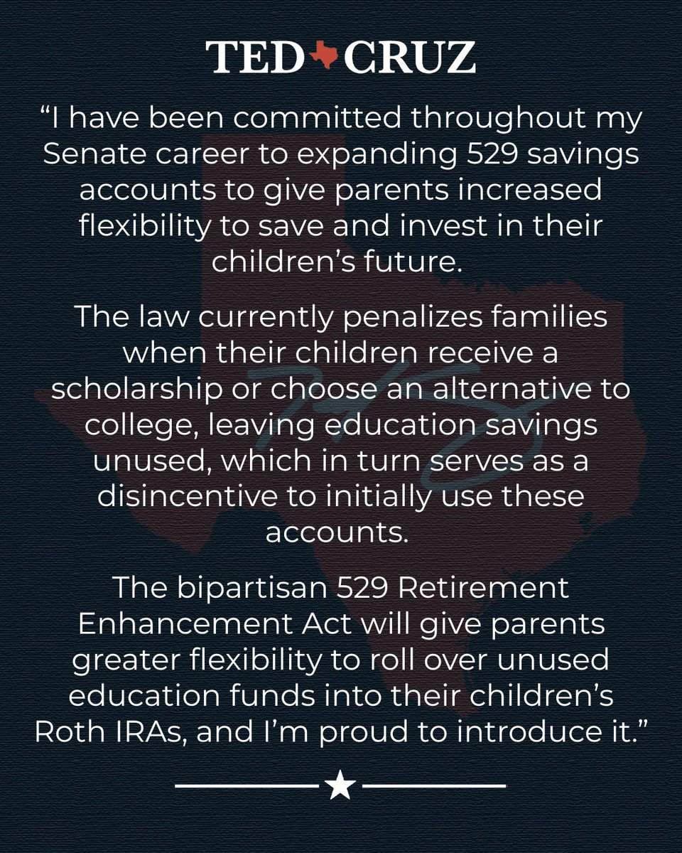 SenTedCruz's tweet photo. Sens. Cruz, Blunt Rochester Introduce Bipartisan Bill to Give Families Greater Flexibility with 529 Savings

https://t.co/RDH44iyvn7 https://t.co/3o4V9Kb74w