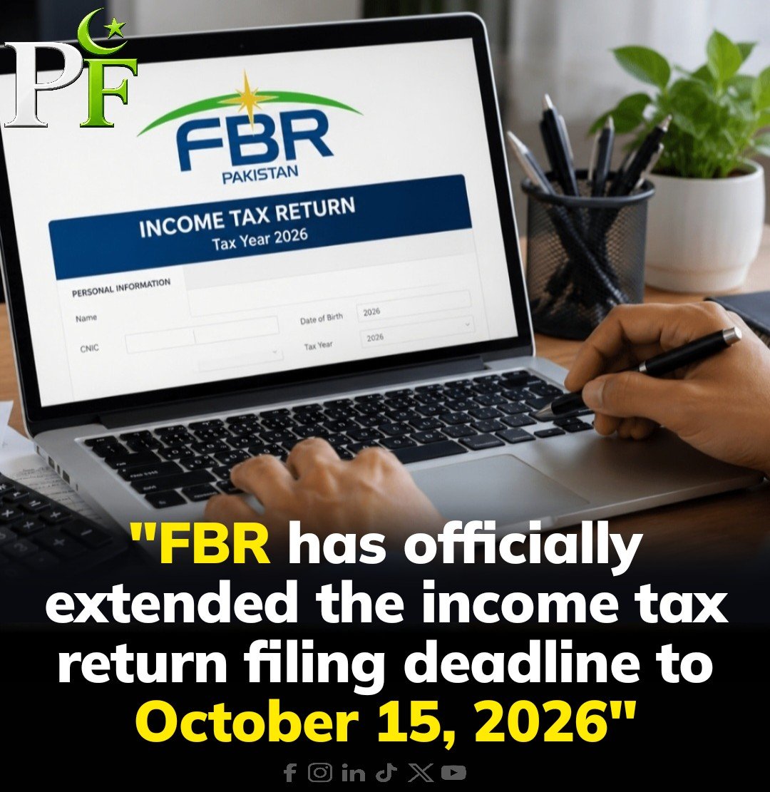 ali2k9_ali's tweet photo. 📢⚠️ "The Federal Board of Revenue (FBR) has officially extended the income tax return filing deadline for Tax Year 2026 to October 15, 2026."

 #FederalBoardOfRevenue #incometax #incometaxreturn #fbr #dateextended #returnfilling https://t.co/1605mGyZhg