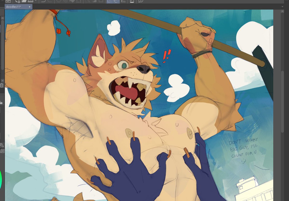 Immaskunk's tweet photo. Screen cap of art with art program's ui, go
This is a piece I left for the meantime because I don't feel skilled enough to pull it off so here's a peek https://t.co/HZFUerp0Tn