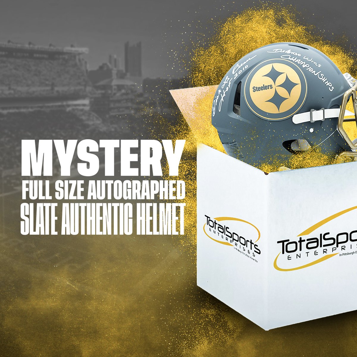 TotalSportsEnt's tweet photo. MYSTERY AUTOGRAPHED FULL SIZE SLATE AUTHENTIC HELMETS!

ONLY 7 HELMETS AVAILABLE!

WATT, GREENE, HARRISON, WOODSON, LEBEAU, HAM, &amp; KEISEL!

GET YOURS HERE: https://t.co/xcXy2HllOg https://t.co/AAxtN2Vjny