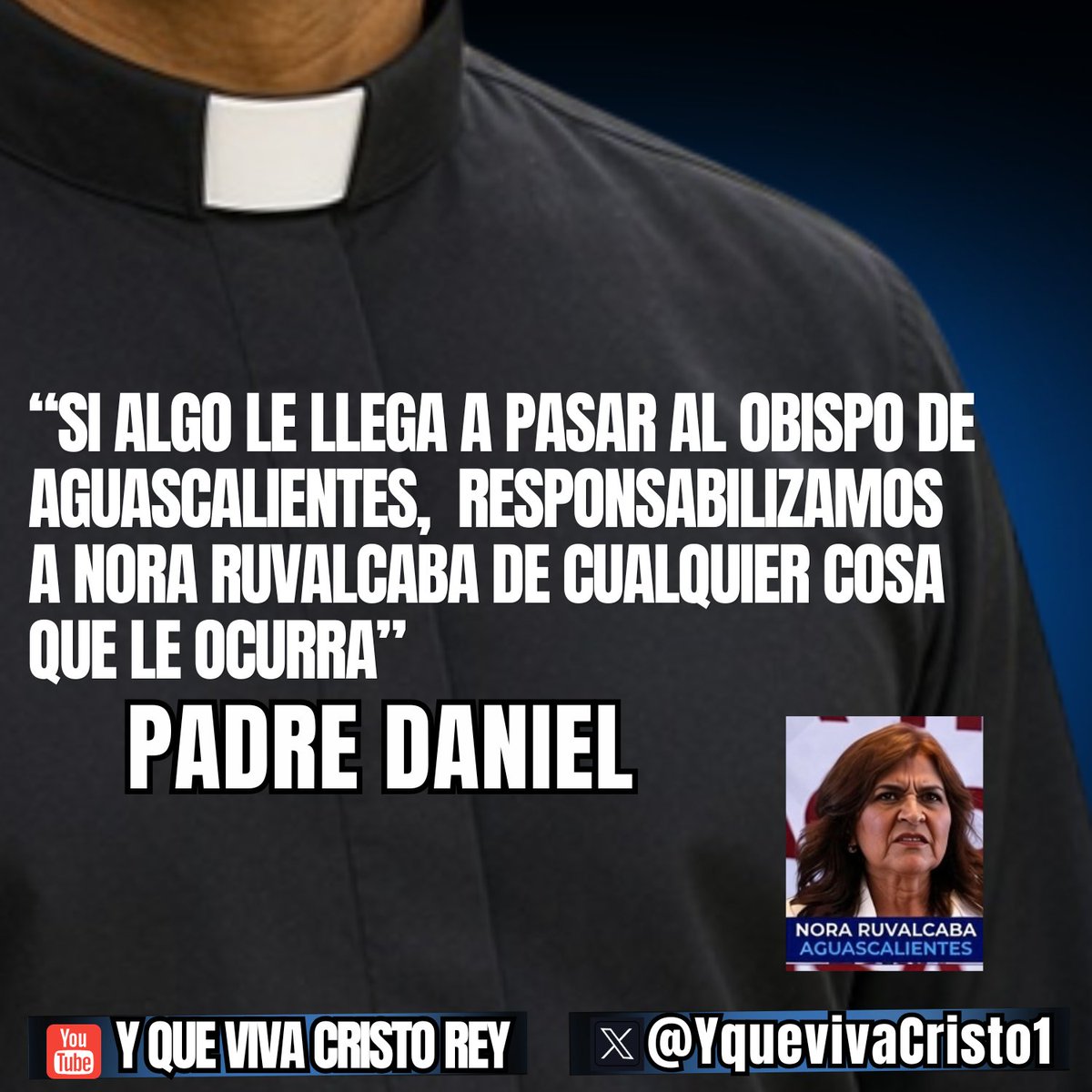 YquevivaCristo1's tweet photo. 🚨"SI ALGO LE LLEGA PASAR AL OBISPO DE AGUASCALIENTES, RESPONSABILIZAMOS A NORA RUVALCABA POR CUALQUIER COSA QUE LE OCURRA" Padre Daniel
👉https://t.co/OobkZdwuOf

El Padre Daniel advierte que las 4m3nazas dirigidas en contra del Obispo de Aguascalientes, Monseñor Juan Espinoza Jiménez, por parte del presidente Estatal de Morena,  Gilberto Gutierrez, no deben tomarse a la ligera. Precisamente Nora Ruvalcaba ha mostrado una actitud totalmente hostil en contra del Iglesia y en contra del Obispo de Aguascalientes. 

Está el antecedente de lo ocurrido en la Romería y también cómo un propagandista de Nora Ruvalcaba agredió dentro de la catedral al ceremomiero del Obispo. 

#NoraRuvalcaba #Morena #MorenaAguascalientes #Aguascalientes #Elecciones2027 #Aguascalientes2027 #GubernaturaAguascalientes

Nora Ruvalcaba, Morena, Morena Aguascalientes, Aguascalientes, elecciones 2027, Aguascalientes 2027, gubernatura Aguascalientes,