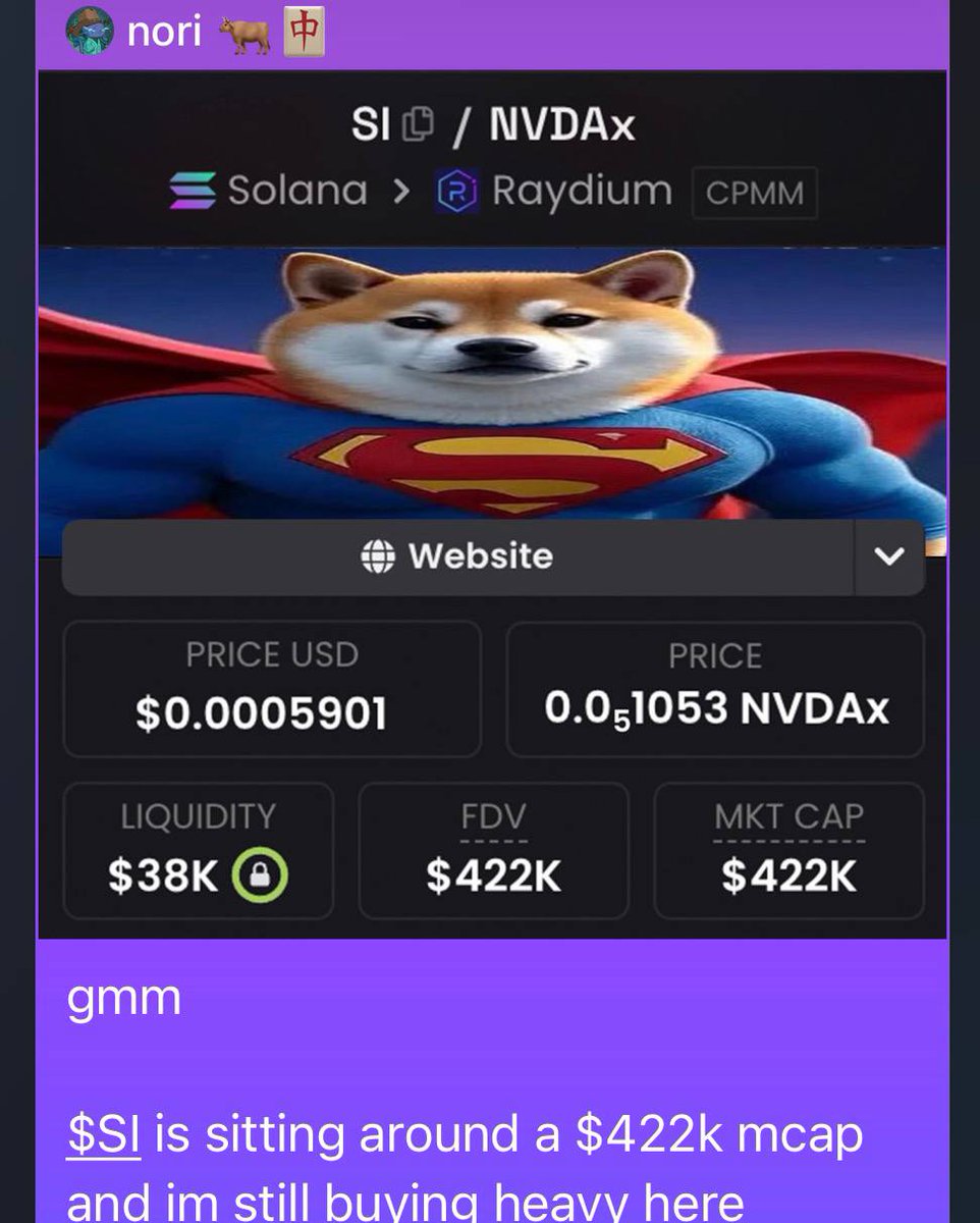 nori_xbt's tweet photo. once again i fucking nailed it...

i called $SI at a $422k mcap and watched that shit run

same story with a bunch of the other runners ive caught

stop asking me what the secret is like theres some hidden formula lol

early entry + conviction...

thats literally it!!

then u let the fucking thing print..