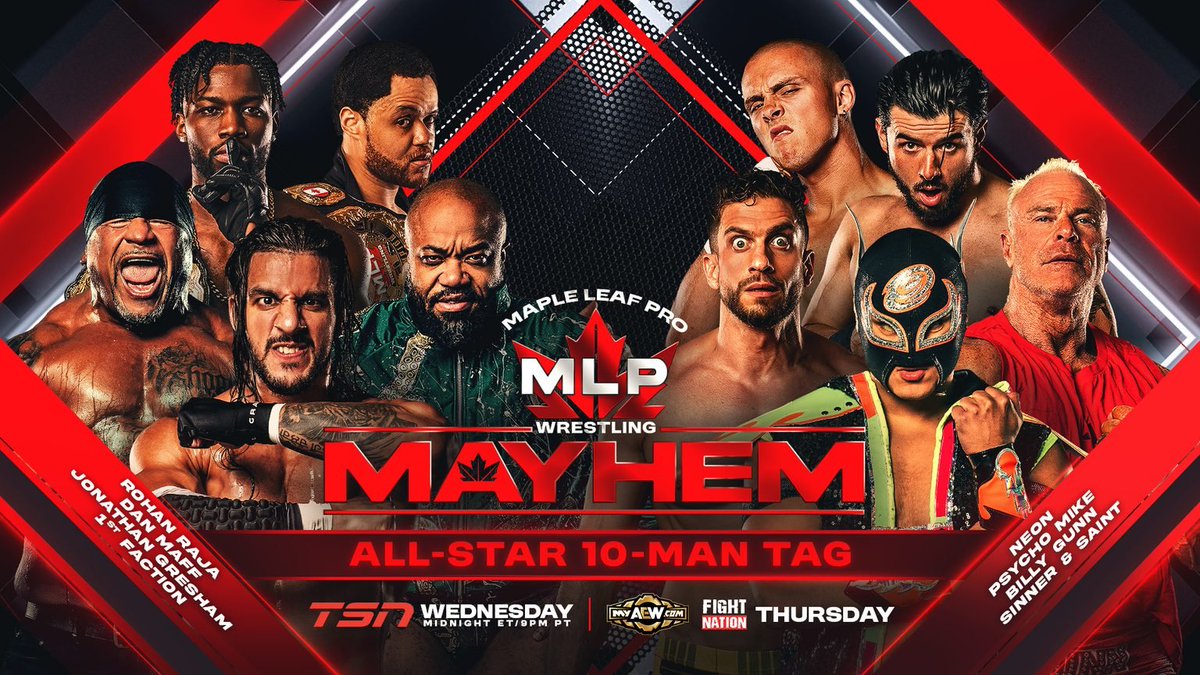 NoxWrestle's tweet photo. MLP Mayhem 30/09/26
- Vaughn Vertigo VS Rudra
- Natural Classics VS Subculture
- Nikki Storm VS Dani Luna
- Rohan Raja,Dan Maff, Jonathan Gresham y 1st Faction VS Neon, Psycho Mike, Billy Gunn y Sinner &amp; Saint https://t.co/nf5kgFLk06