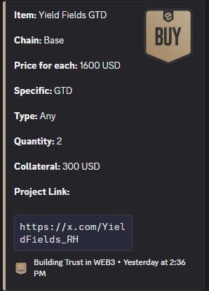 cryptog0rrilla's tweet photo. Someone is looking to buy multiple Yield Field whitelists for $1600 each? https://t.co/1dGut2R1b9