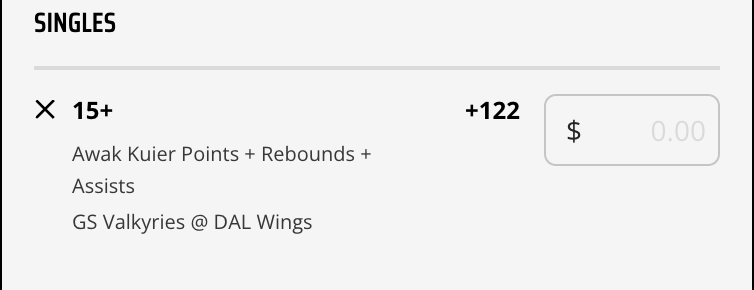 WCPickss's tweet photo. DraftKings | 30% NBA ALL PURPOSE PROFIT BOOST

+122 (+159) = 17.0% EV | FV = +121

Awak Kuier is over in the last 3/4 games and with Azzi Fudd still out Awak will have more playing time. The Valkyries take many fg attempts, shooting 74 fg last game. 

🔗 is down below in comments https://t.co/PembNxgDdH