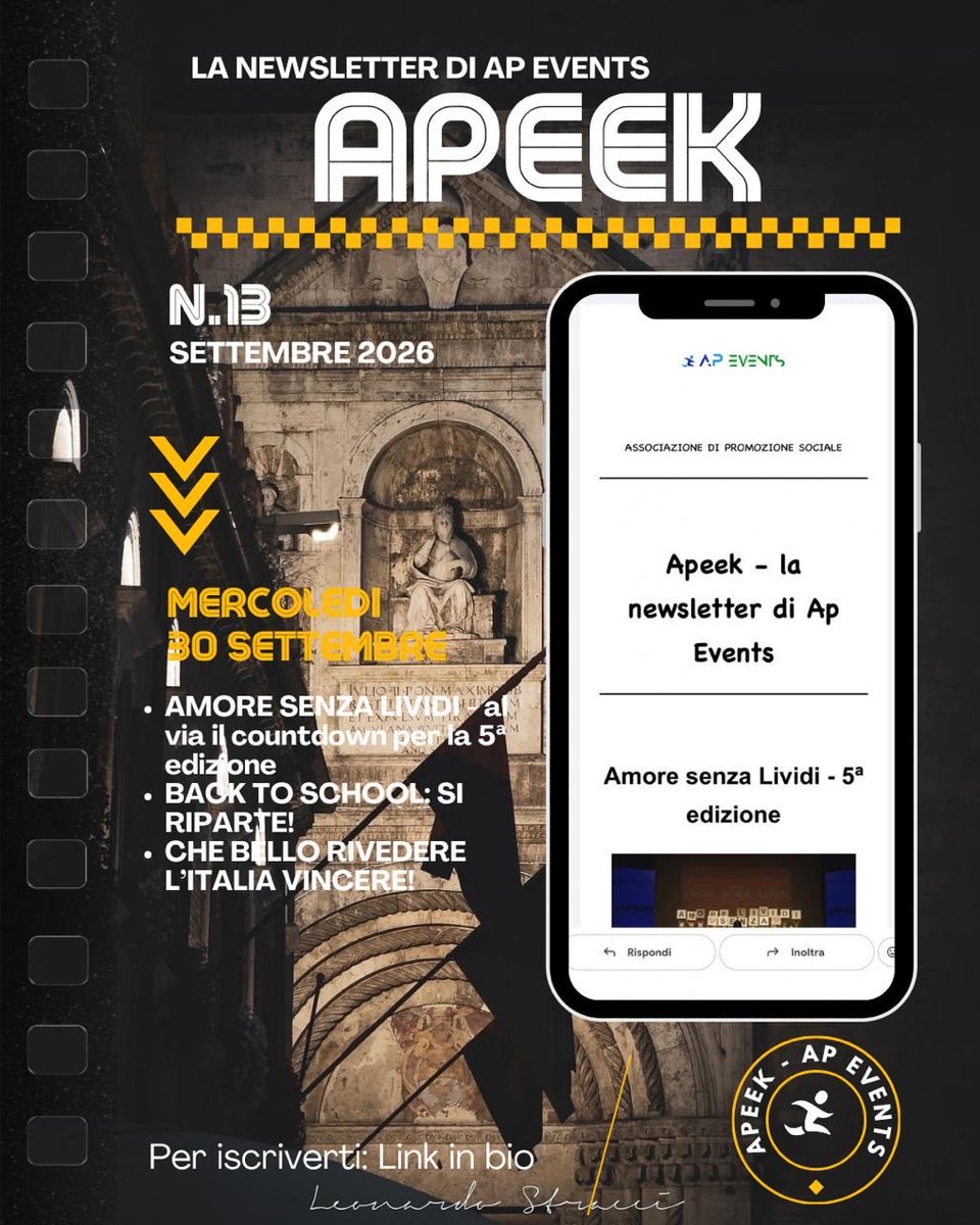 ApEventsaps's tweet photo. “Relazioni, scuola e quella voglia di tornare a vincere 🇮🇹” È online il nuovo numero di Apeek, la newsletter firmata AP Events ✍🏻

🔗 https://t.co/M6uPdrmHoj https://t.co/WcHg7pfVQv