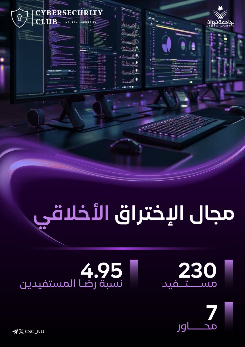 Csc_Nu's tweet photo. أقام نادي الأمن السيبراني لقاء تقني تفاعلي بعنوان 
Think Like a Hacker 👾

مع  أ. وعد آل أبو ناصر، شهد تفاعلًا ومشاركة مميزة من الحضور 💜

كل الشكر للأستاذة وعد على حضورها وتقديمها للقاء، وللحضور على تفاعلهم ومشاركتهم ✨ https://t.co/YqUlTTJ5QT