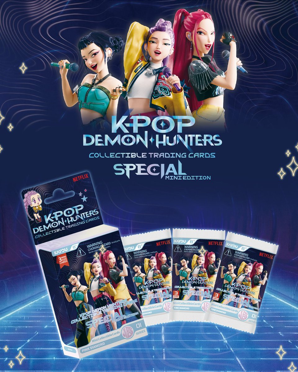 Complex's tweet photo. KAYOU launched its first KPop Demon Hunters Mini Collectible Trading Cards set ✨

The set features HUNTR/X and Saja Boys across 41 cards and 5 rarities. https://t.co/aASG7XAoVb