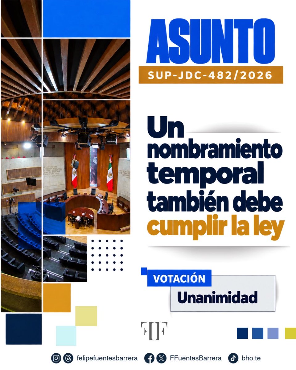 FFuentesBarrera's tweet photo. #SentenciaTEPJF || En el SUP-JDC-482/2026, la Sala Superior revocó el oficio que designó a una encargada provisional de la Defensoría electoral de Oaxaca. Aunque la presidenta tenía facultades para nombrarla, omitió analizar y justificar los requisitos del cargo. El carácter temporal no exime del cumplimiento de estas exigencias legales.
#JusticiaElectoral #TribunalCercano #JusticiaAbierta