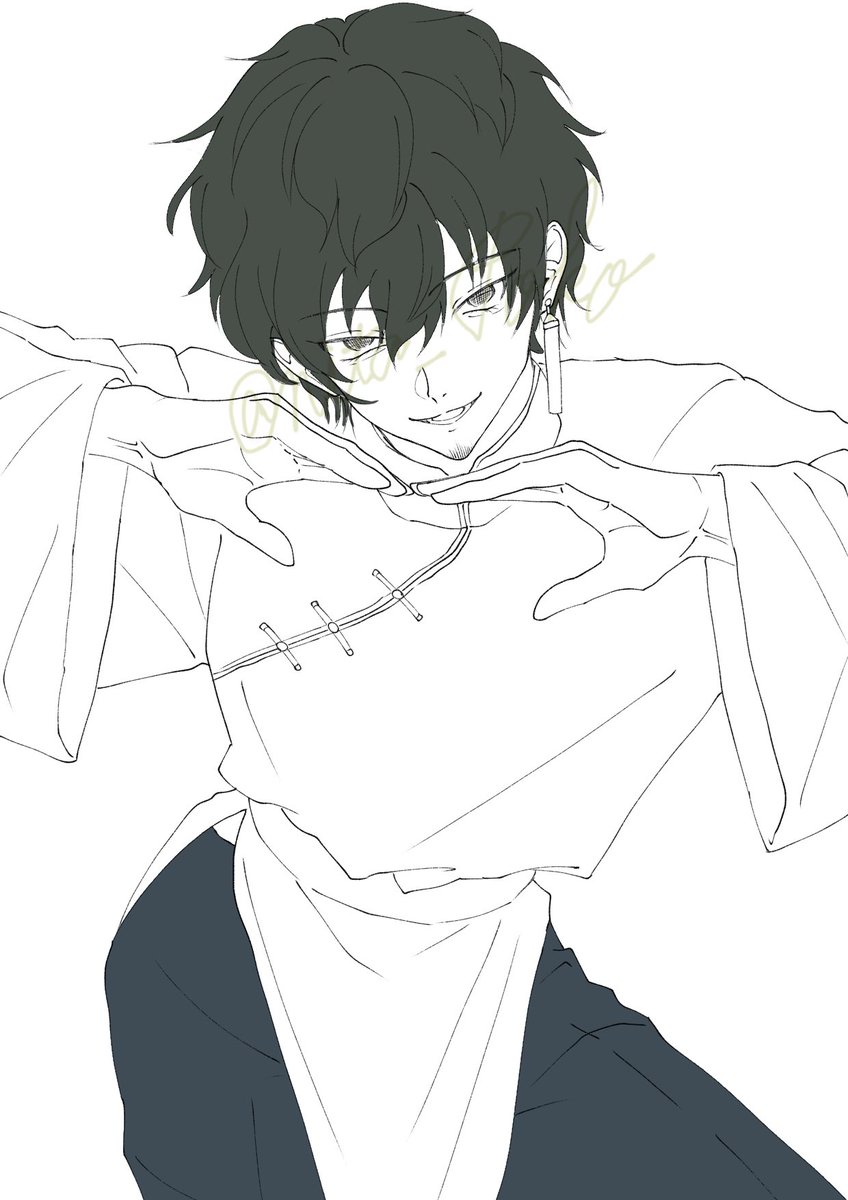 nita_Poko's tweet photo. カンフーっぽいポーズか印を結ぶみたいなポーズにしたくて悩みなが描いたら謎ポーズになってしまった😵‍💫 https://t.co/dAVkAD8jht