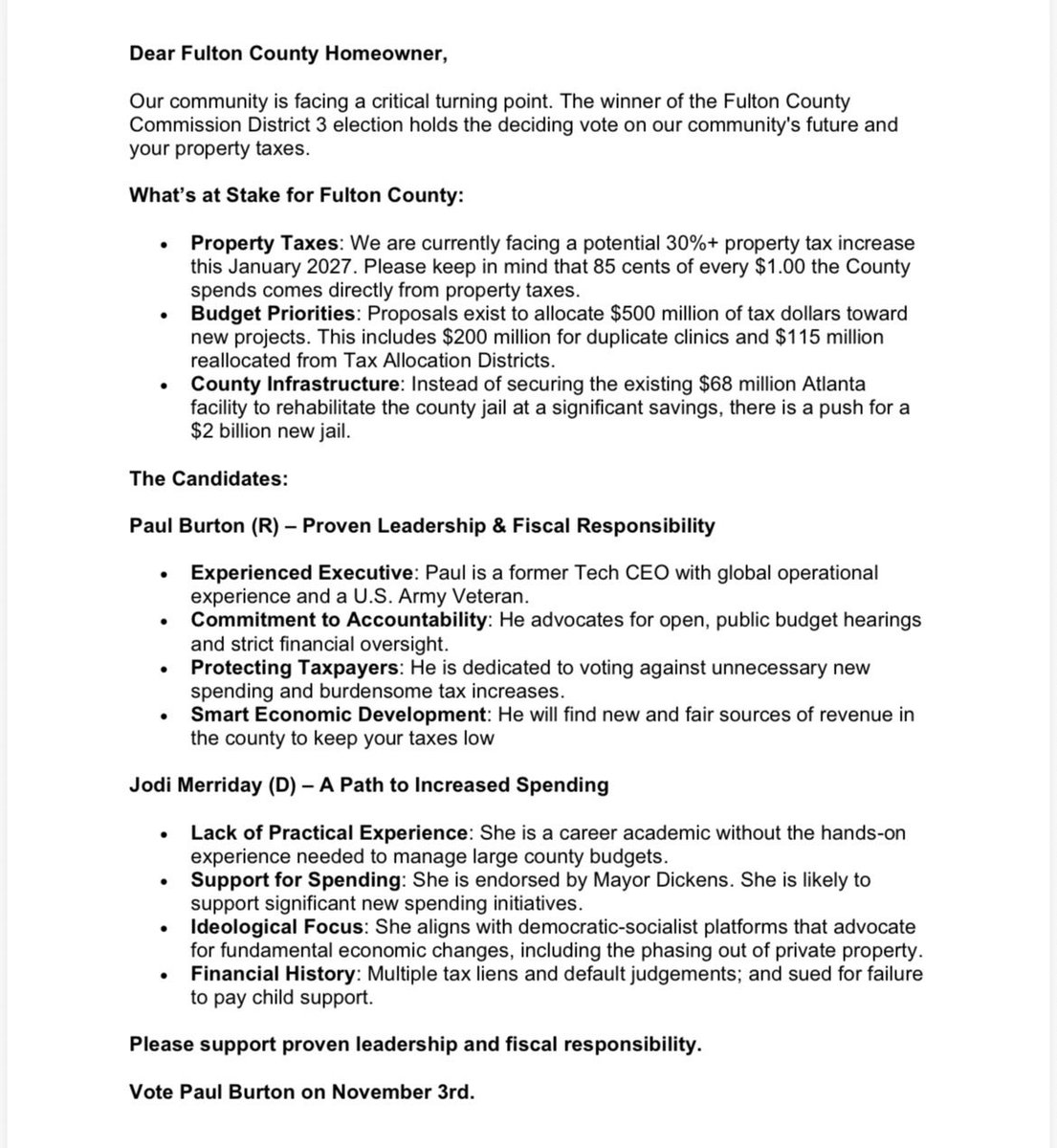 mpf1789's tweet photo. 🚨ATTN🚨: Fulton County, Georgia!! District 3's seat on the Fulton County Commission will likely be the swing vote. Which way do you want the county to swing? #votePaulBurton https://t.co/uNb4NyqCG3