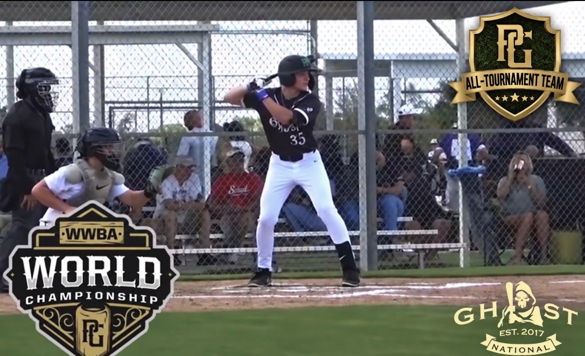 lukepiech35's tweet photo. Thank you Ghost National for the invite to play in the 2026 WWBA Sophomore World Championships. I hit 0.333 from the leadoff spot with 4 BB’s, 2 RBI’s, played outfield, and was awarded to the PG All-Tournament Team. https://t.co/KeIxftWj4S