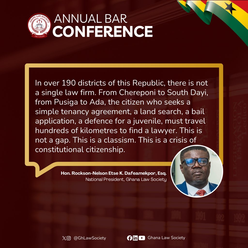 GHLawSociety's tweet photo. “The access-to-justice crisis”
Excerpts from the National President of the Ghana Law Society at the GLS Annual Bar Conference 2026
#GLSBarConference2026
#GhanaLawSociety
#prolegem https://t.co/2CxUcM2mkY