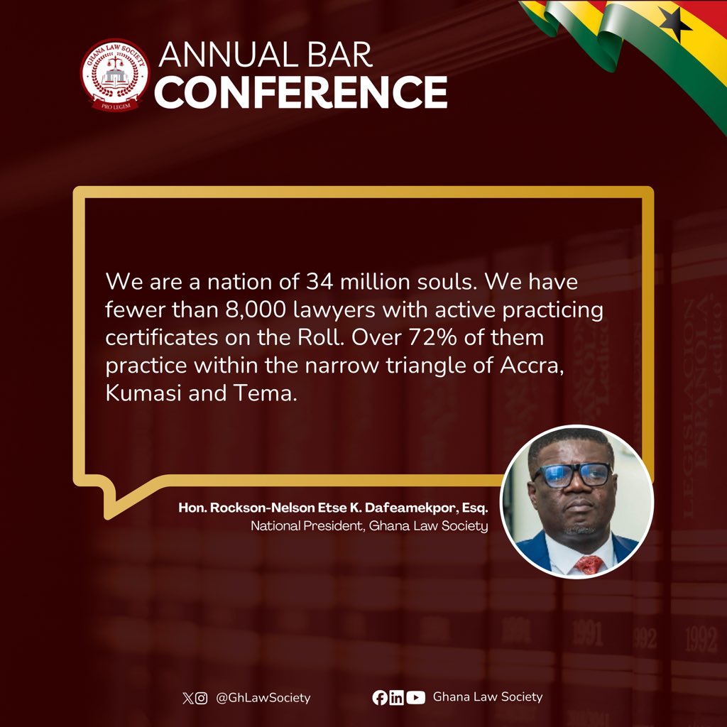 GHLawSociety's tweet photo. “The access-to-justice crisis”
Excerpts from the National President of the Ghana Law Society at the GLS Annual Bar Conference 2026
#GLSBarConference2026
#GhanaLawSociety
#prolegem https://t.co/2CxUcM2mkY