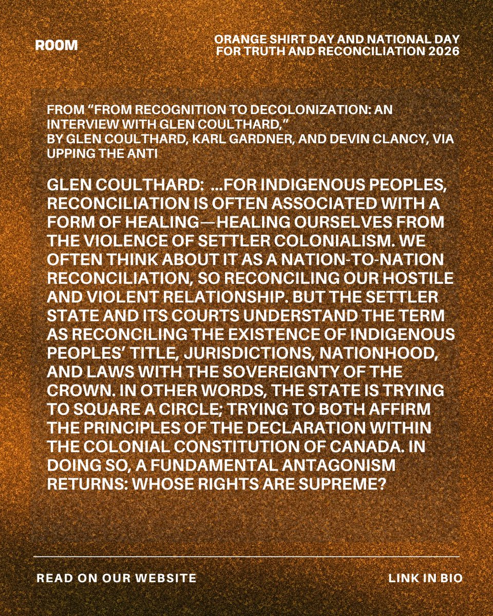 RoomMagazine's tweet photo. On this Orange Shirt Day and National Day for Truth and Reconciliation, Room reaffirms our solidarity with the sovereignty of all Indigenous peoples worldwide and in so-called Canada.

https://t.co/BRd0pmxk7p https://t.co/XyJFMk7Dda