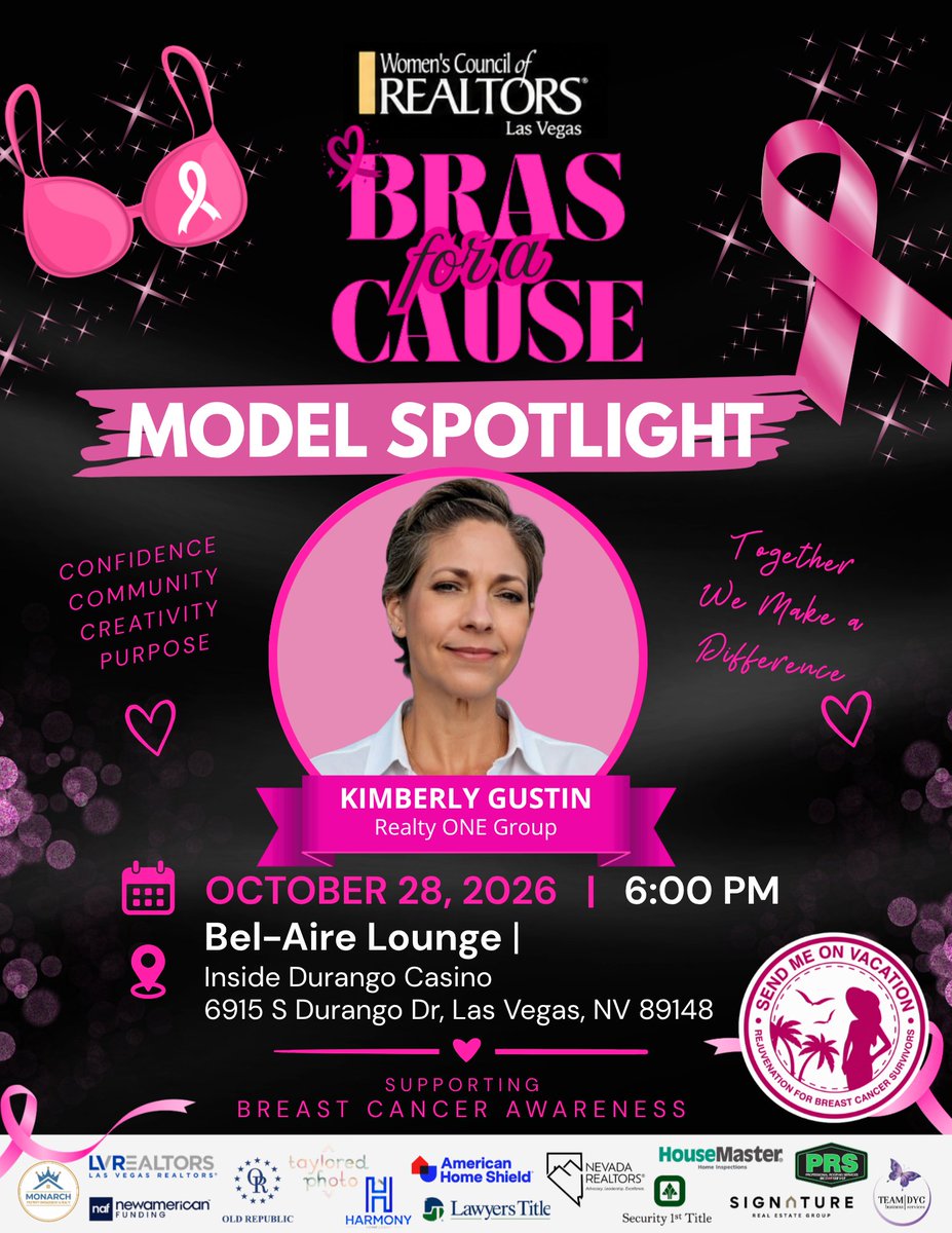 mgm_monarch's tweet photo. π MODEL SPOTLIGHT: KIMBERLY GUSTIN! π
Kimberly Gustin of Realty ONE Group joins Bras for a Cause, supporting breast cancer awareness.
π
Oct. 28 | 6 PM
π Bel-Aire Lounge, Durango Casino
Come support the cause! π
#BrasForACause #WCRLV #BreastCancerAwareness https://t.co/FTo83dszHM