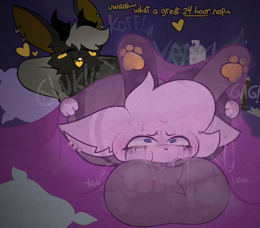 Nonbinary_Bunny's tweet photo. For Checky &amp; NocturnalRedCat on 🟦☁️
Sometimes your friends can get really cocky when you just do one small favor. https://t.co/hS25XfWJKi