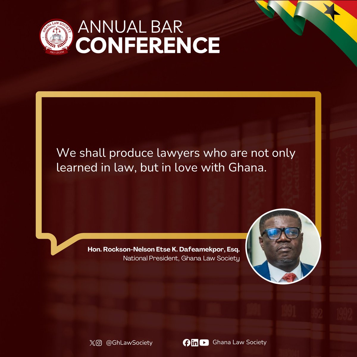 GHLawSociety's tweet photo. “What the Bar must change”
Excerpts from the National President of the Ghana Law Society at the GLS Annual Bar Conference 2026
#GLSBarConference2026
#GhanaLawSociety
#prolegem https://t.co/Nwr2KU3ePY