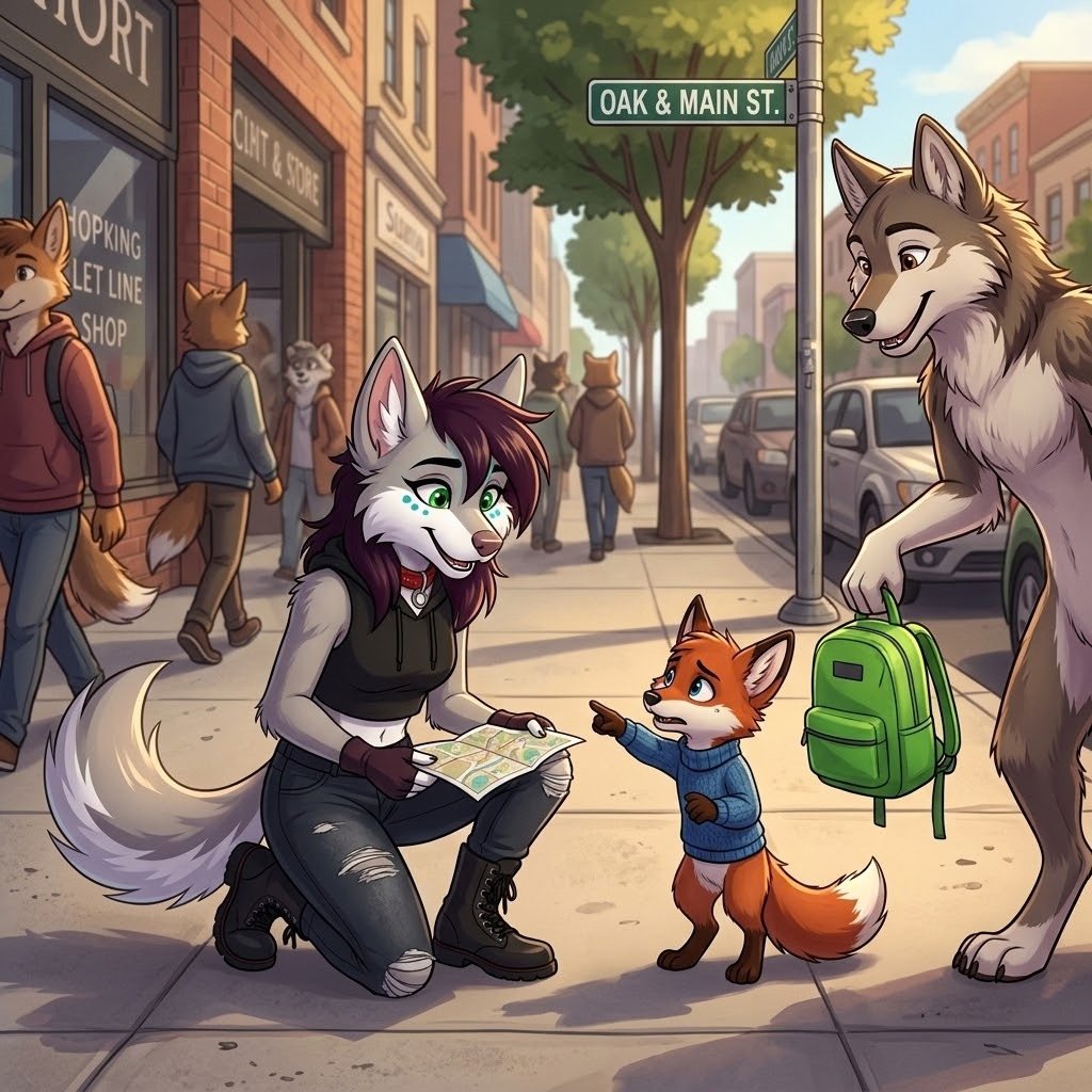 Emilyharington6's tweet photo. Lost in the city, found a friend. 🐺🦊🗺️✨

#AnthroArt #FurryArt #DigitalArt #FoxArt #WolfArt #FantasyArt #StreetScene https://t.co/eGmpk0IXEa