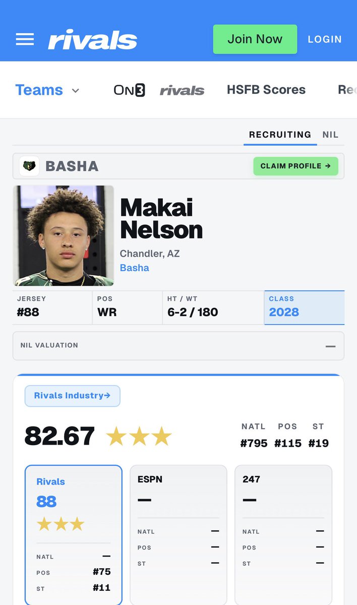 Makai_N88's tweet photo. Blessed and grateful to have earned 3 stars! @BrandonHuffman @bashagridiron @ChadSimmons_ @CoachBabcock_ https://t.co/UnWeS1qdiZ