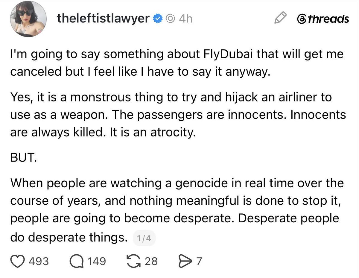 emilykschrader's tweet photo. If you ever wake up one day and find yourself responding to a terrorist plane hijacking with “It’s bad, BUT…” you really should no longer be entitled to an opinion. https://t.co/tGMknkI4wZ
