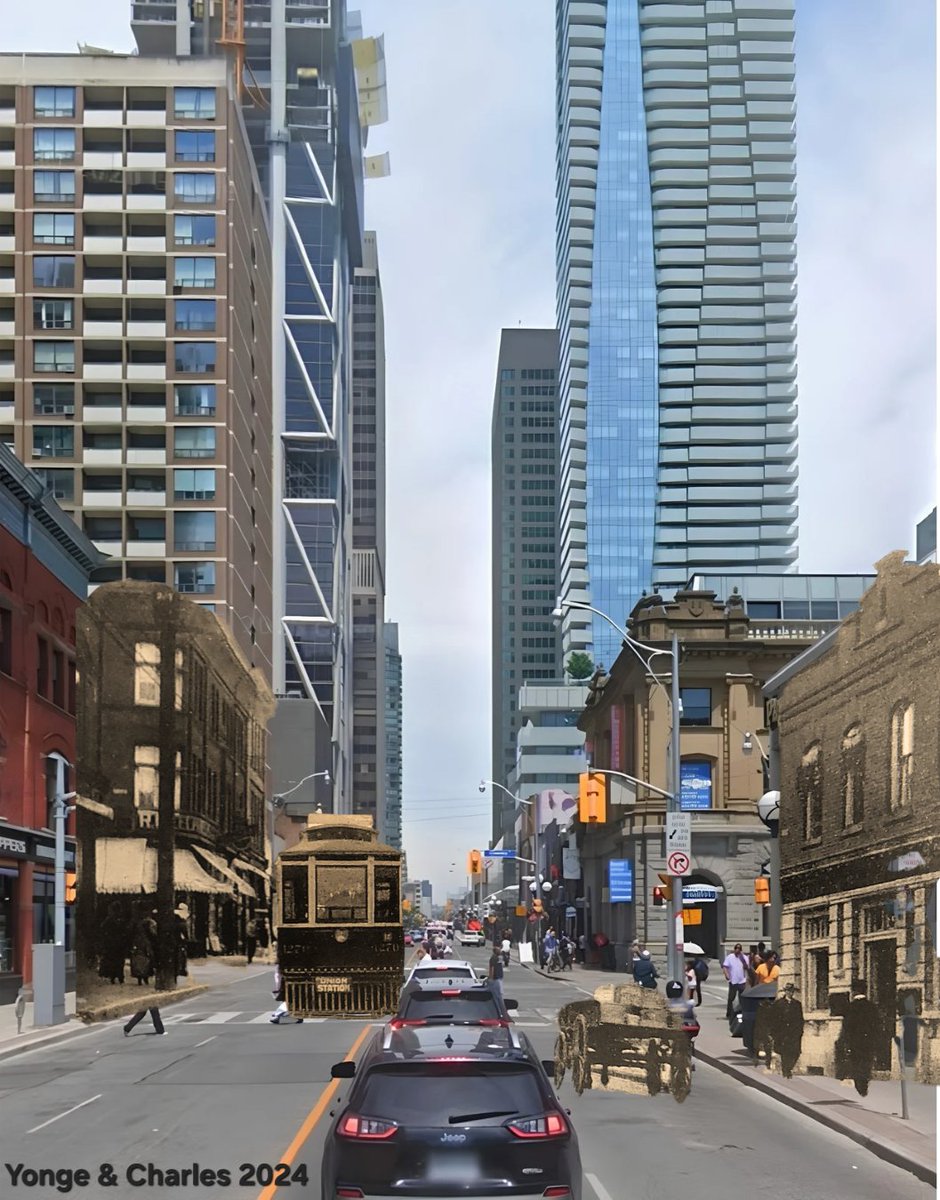 TorontoPast's tweet photo. Yonge  &amp; Charles Sts - ca 1910 vs 1924. 

See pic 4 for  full post https://t.co/Br0JksSORQ