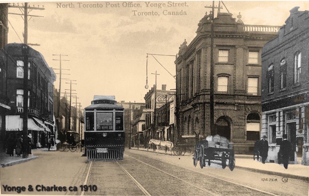 TorontoPast's tweet photo. Yonge  &amp; Charles Sts - ca 1910 vs 1924. 

See pic 4 for  full post https://t.co/Br0JksSORQ