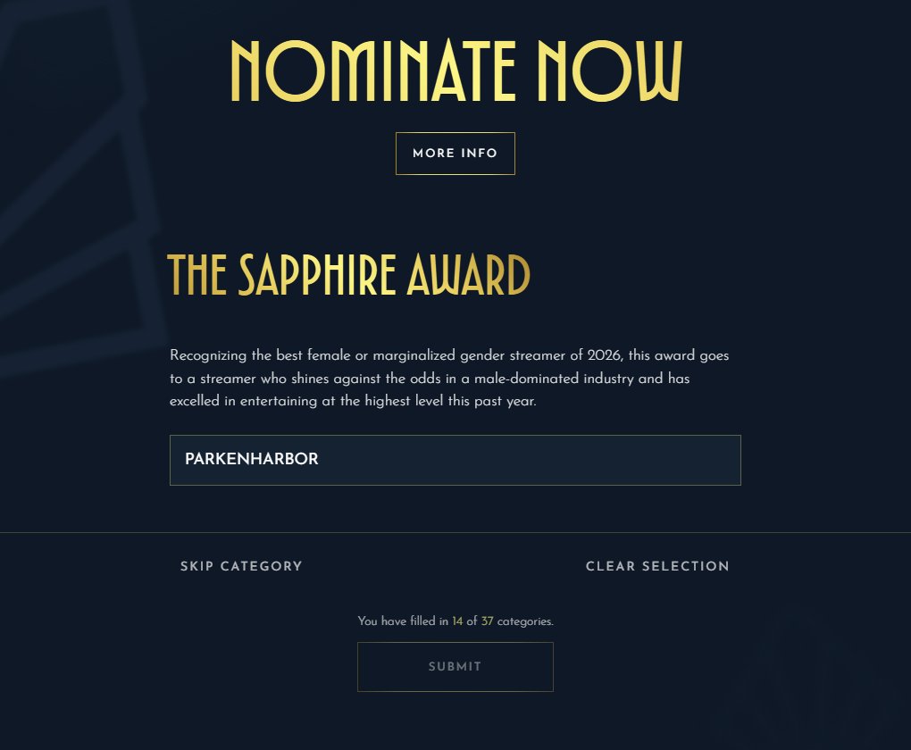 parkenharbor's tweet photo. ✨THE STREAMER AWARD NOMINATIONS CLOSE IN A FEW DAYS AND I FEEL LIKE IVE ALWAYS BEEN SUCH A REPRESENTATION FOR WOMEN IN THE SOULS WORLD AND ESPECIALLY THIS YEAR WITH MY VULNERABILITY IN BINGO AND SO MANY PEOPLE CAME UP TO ME AT THE LIVE EVENT AND TOLD ME HOW I INSPIRED THEM WITH MY JOURNEY AND IT WOULD MEAN SO MUCH TO ME TO BE NOMINATED FOR SAPPHIRE AWARD

ALSO IF I GET NOMINATED ILL DO A 24/7 COZY CHRISTMAS ZELDATHON IN DECEMBER

-go to link
-login with google, twitch, or any of the others
-type parkenharbor in category 35
-SUBMIT 

https://t.co/S1bXrvWCIi