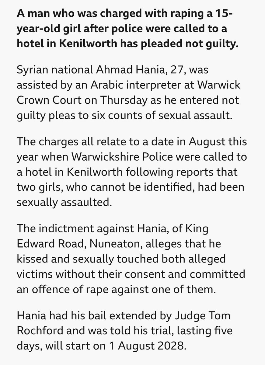 TRobinsonNewEra's tweet photo. Syrian invader charged with raping a child and is bailed until 2028.

Danny Tommo put a hole in a smuggling gangs' boat and is remanded in custody for the next 6 months. https://t.co/iZd5goG791