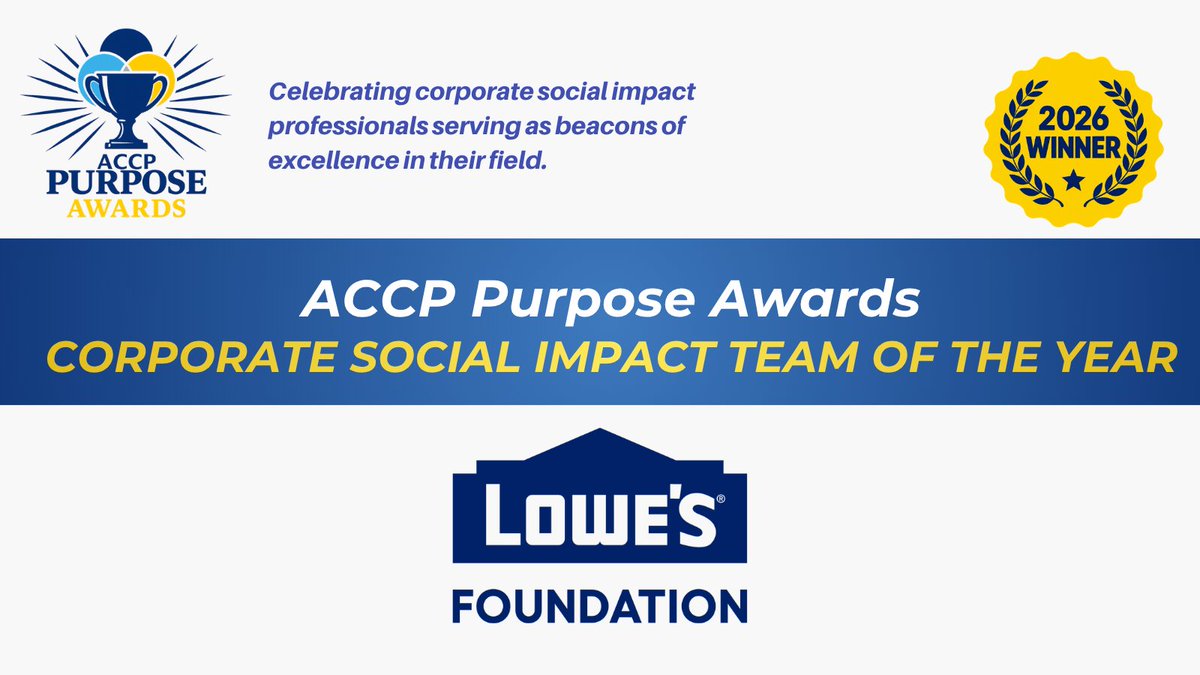 accprof's tweet photo. Five people. 60 organizations. 28 states. 12,000+ people launching skilled trades careers.

👏 THAT 👏 IS 👏 IMPACT. 👏

Congrats to the Lowe’s Foundation, ACCP’s 2026 CSR Team of the Year!

Small team. Seriously big ambition. 🎉

#ACCP2026 #PurposeAwards https://t.co/TPqEXao2xq
