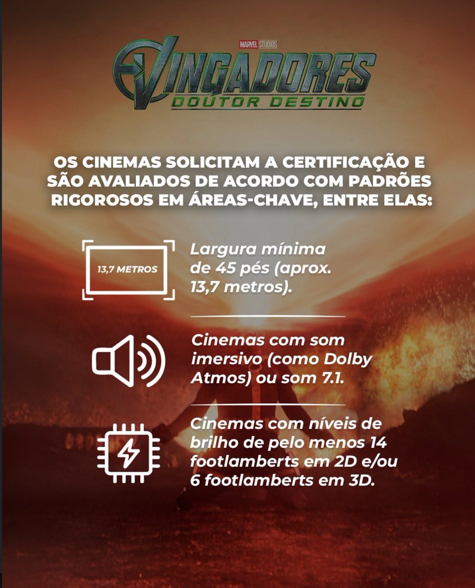nacaomarvete616's tweet photo. 🚨 O QUE É INFINITY VISION?

Confira a explicação da Rede Cinepolis sobre a certificação das salas que vão exibir AVENGERS: DOOMSDAY. https://t.co/fb9IZOB384