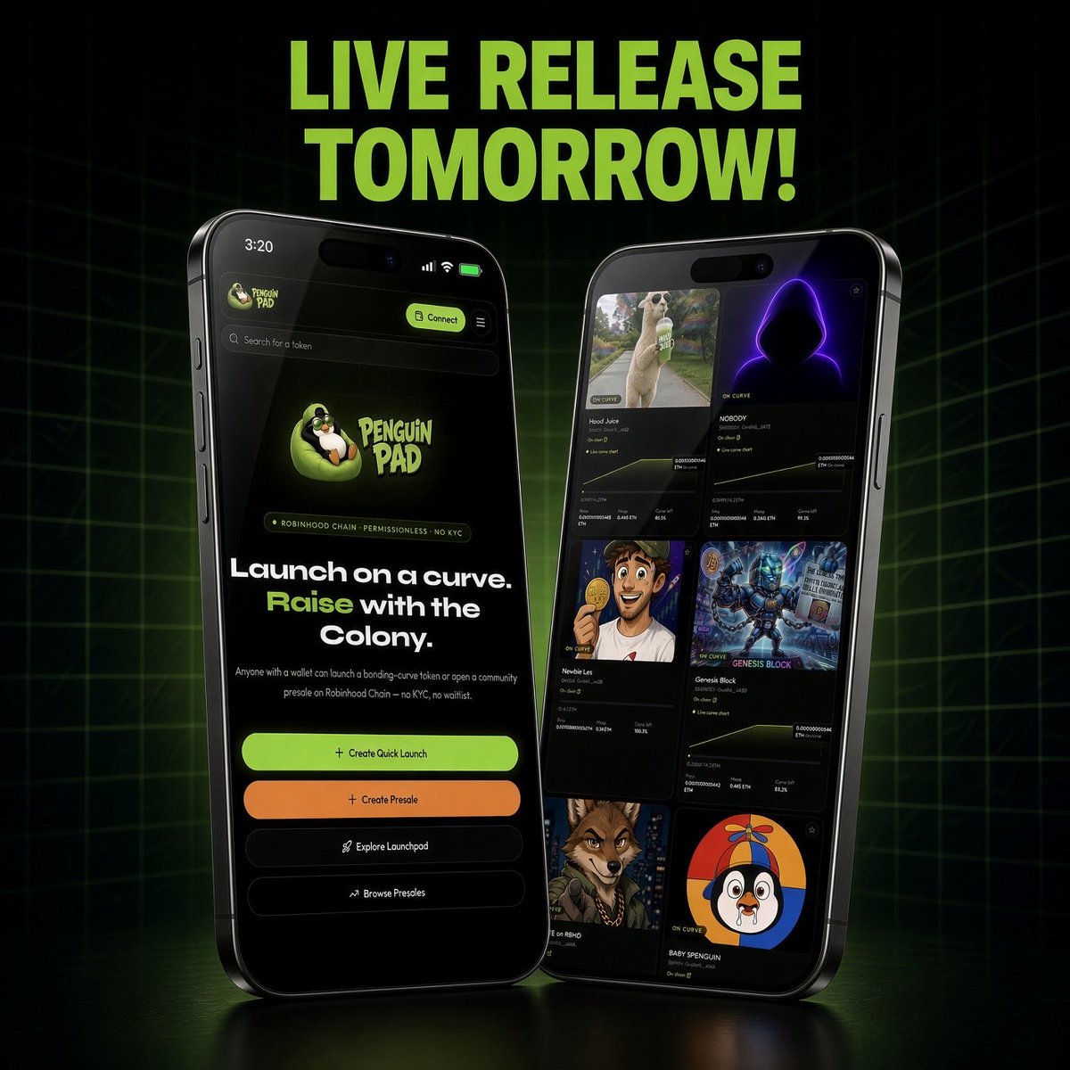 PenguinPad_xyz's tweet photo. 🚨 THE NEWEST LAUNCHPAD ON ROBINHOOD CHAIN GOES LIVE TOMORROW! 🚨 

https://t.co/YCBpv2nfrK is going public at 9am CST tomorrow October 1!

Join our launch party on the Xspace attached ⬇️ 

Launches will be live! 

$Penguin szn 🟩🐧

#Launchpad #Pinksale #crypto #ICO #fairlaunch #capitalraise $HOOD #HoodSummit #robinhood