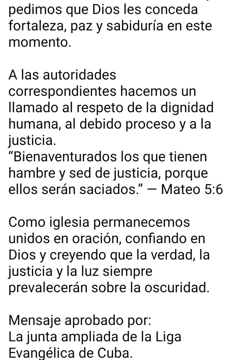 AsereYaPing's tweet photo. Se suma al clamor por la justicia para  @_annabensi y su madre,la @iglecuba
 Liga Evangélica de Cuba,en el Amor de nuestro Salvador  Jesucristo. 
Esto es épico porque más allá de la situacion puntual,se ve una unión por la justicia y los derechos de muestro pueblo,sin precedentes https://t.co/kd4DrHQucr