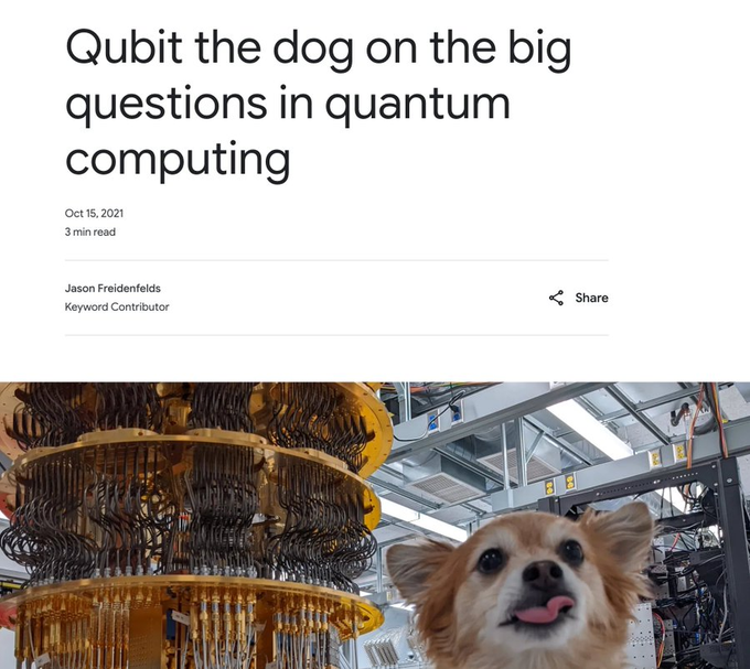 Vexrynx's tweet photo. Qubit is the only dog related to the quantum world. His human is the lead scientist with GOOGLE quantum AI. Finally you can pair it to a stock called Quant.  Qubit went to 5m in the past with no pairing.  

CA: 8nSQRjqWKuLYfLgdvYaYm63hBoiKSZvGqN7yVaHMfc8q https://t.co/Wt5A9wWtUC