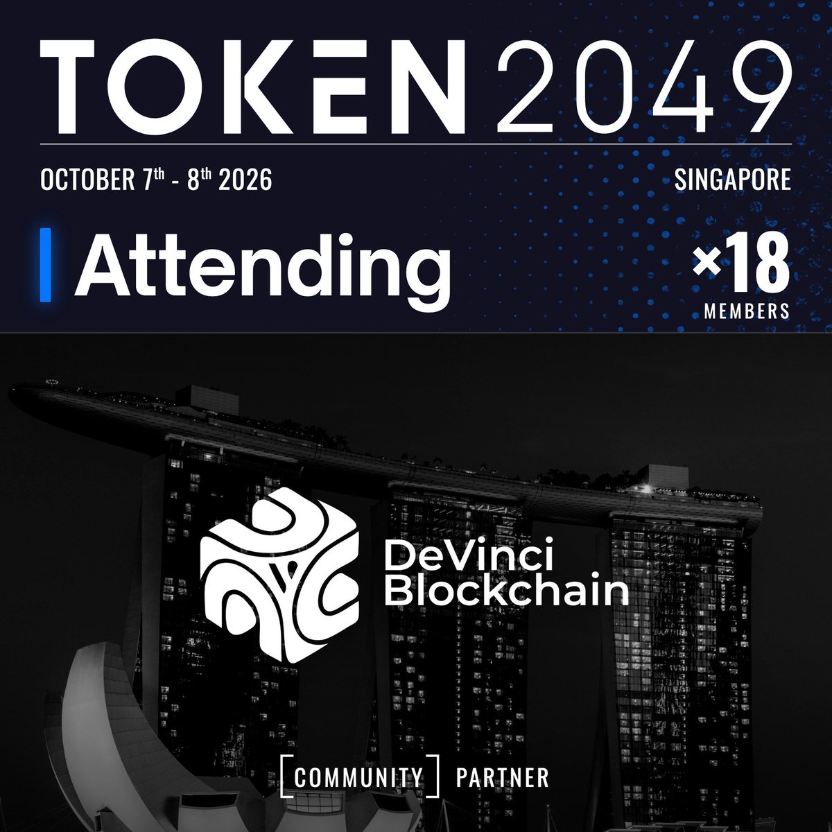 DeVinciBC's tweet photo. 🇸🇬 Sending 18 @DeVinciBC members to Singapore for @token2049!!

We're an official Community Partner of the world's largest crypto event, see you at Marina Bay Sands on October 7-8

Shout out @its_zyram, our Head of Partnerships, for making it happen

by @DeVinciBC https://t.co/r4O981wLxz