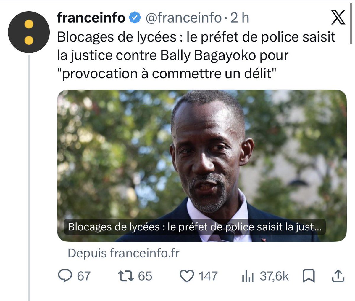 ericcoquerel's tweet photo. Quel est ce pays où un élu qui vient soutenir les revendications des lycéen-nes de sa ville et sur place n’a de cesse de faire en sorte que les choses se passent le plus pacifiquement possible (j’en suis témoin)  se voit poursuivre pour « provocation à commettre un délit » par le préfet ! Décidément depuis qu’il est élu, l’Etat s’acharne sur @BallyBagayoko. C’est un nouvel épisode. À bien des égards on se demande si l’extrême-droite ne gouverne pas déjà. Solidarité avec toi Bally