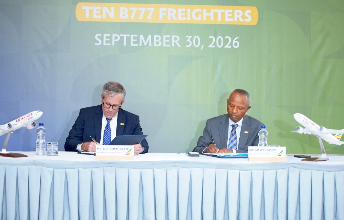 flyethiopian's tweet photo. We have signed an agreement with Boeing for eight 777-8F and two 777F Freighters, strengthening our cargo fleet and expanding capacity across our global network.

#EthiopianAirlines #EthiopianCargo #Boeing https://t.co/xKdGrI6MIc