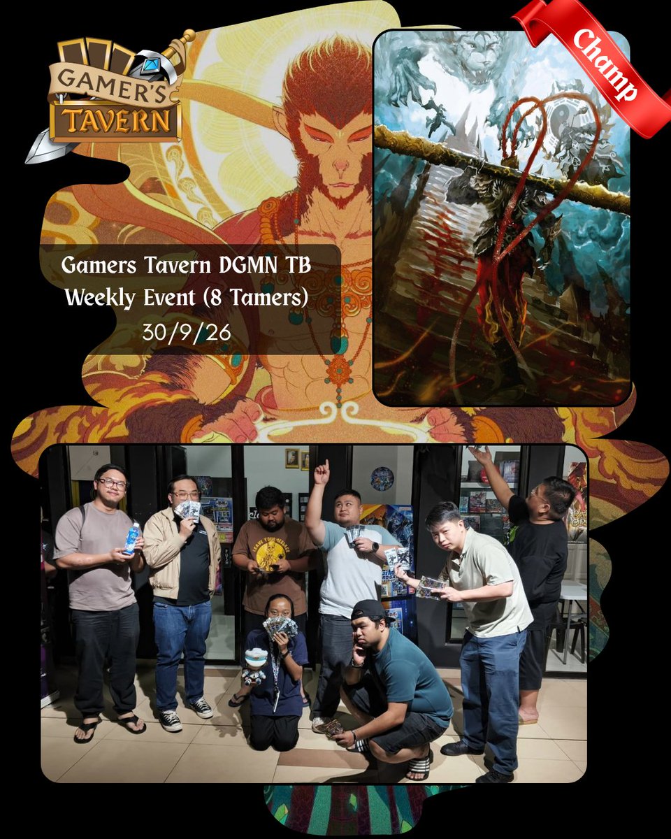 GamersTavernBN's tweet photo. 🇧🇳Brunei GT Weekly DGMN Tamer Battle Event 30/09/2026 Results!!🎉✨
🥇Ami SeitenGokuu @_SmolWhite
🥈El Melga
🥉AC Mugen
Deck Distribution: 8 Tamers
#Gamerstavern #Brunei #BruneiLocalTCGStore #DGMN #TCG #Digimontcg #Bandai #BandaiTCG #デジカ #デジカ優勝レシピ #Digimoncardgame https://t.co/eBc4fjyqTK
