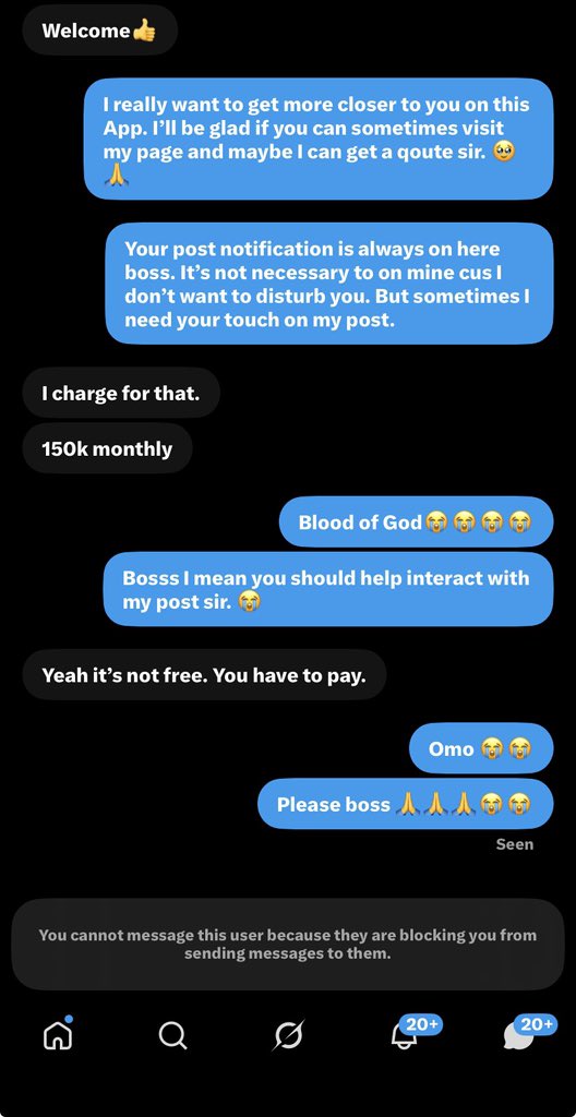 NkunkuNoni11799's tweet photo. This is what some big accounts do. 😡
I DMed him and showed respect. Asked for a qoute and little engagement. But he said this…😓💔💔

And even BLOCKED me 🤕💔💔 https://t.co/mPi0hhHLyr