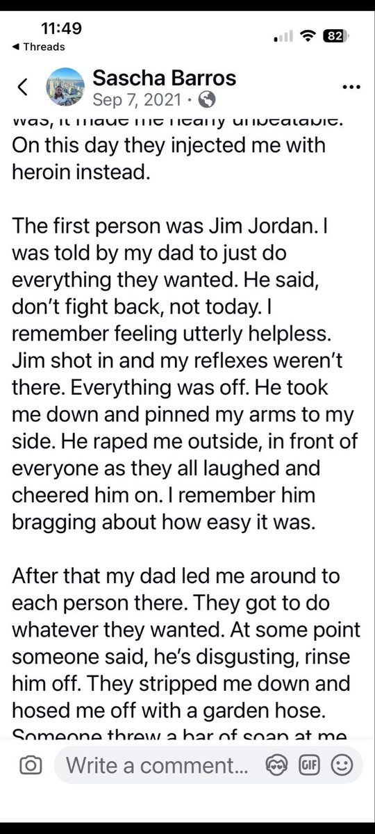 grtamericanovel's tweet photo. @Jim_Jordan Getting worried about the next shoe to drop, Gym? From your alleged rape &amp; fight victim age ~12, survivor and decorated veteran @SaschaBarros⬇️Do not vote for criminal Jim Jordan in gerrymandered #OH4 #Ohio https://t.co/y5xNAaVJ6h