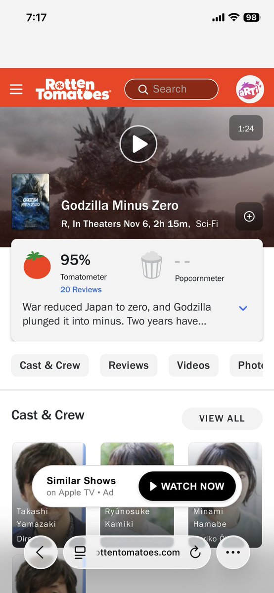 daichannoeiga's tweet photo. 【速報】『ゴジラ−0.0』RottenTomatoesの
評論家スコアが97にアップ！
レビュー数が増えてきた中でも更に上昇！

レビュー解禁直後の92からスコアを5も上げてきています！

『ゴジラ−1.0』の記録した評論家スコア99にあと2で並びます！

この驚異的なスコアアップの状況は引き続き要チェック！

#ゴジラ 
#ゴジラマイナスゼロ