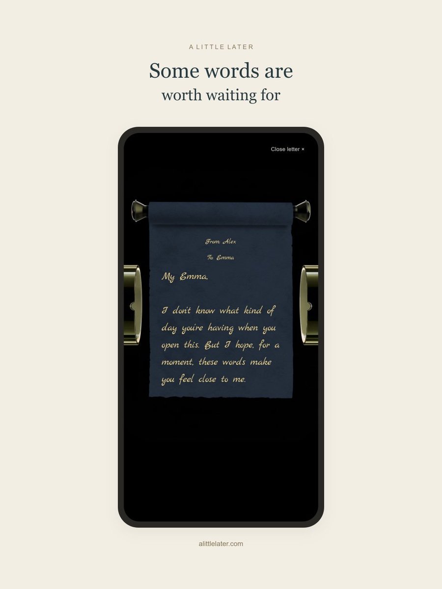 A_Little_Later's tweet photo. Write a letter today. Add a photo or your voice. Choose the day it can be opened.

Who would you write to?

Start your letter at https://t.co/jIespF2MyC https://t.co/oK8ZfyjJEo