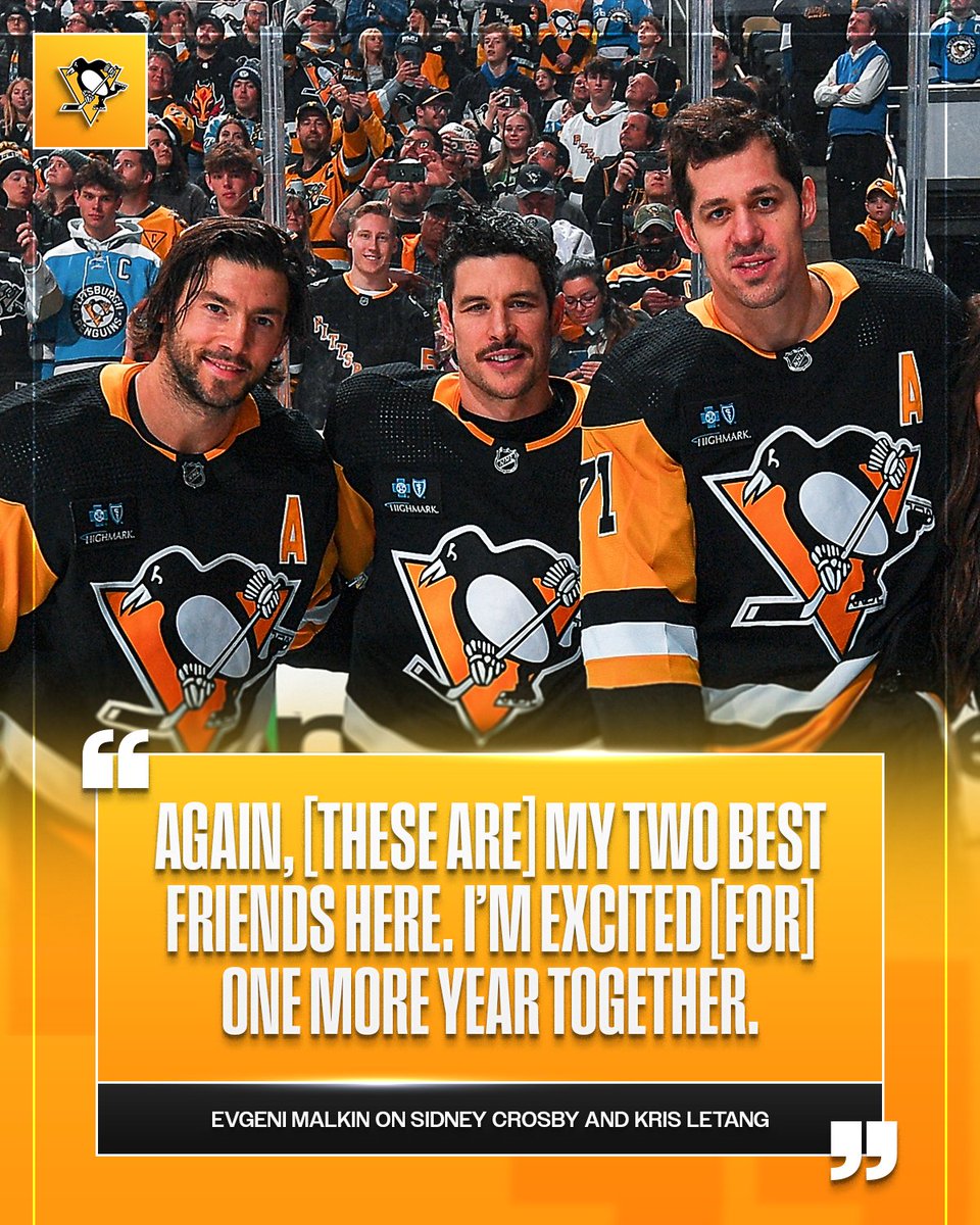 NHLPR's tweet photo. The @penguins open their season tonight on @NHL_On_TNT and Evgeni Malkin is excited he gets to do it for a 21st time alongside longtime teammates and friends Sidney Crosby and Kris Letang. #NHLFaceOff

Read more from the trio: https://t.co/GwXeOoDsON https://t.co/G6t5U6vY9f