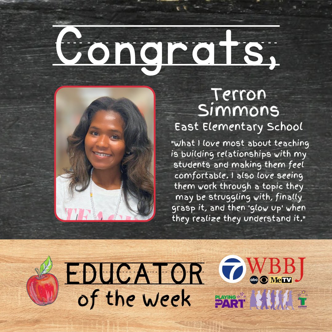 WBBJ7News's tweet photo. Meet Terron Simmons, our Educator of the Week! Know an outstanding educator? Nominate them today!
#EducatorOfTheWeek #WBBJ #WestTennessee #TNEducators #TeacherSpotlight https://t.co/E3dixG8K1F