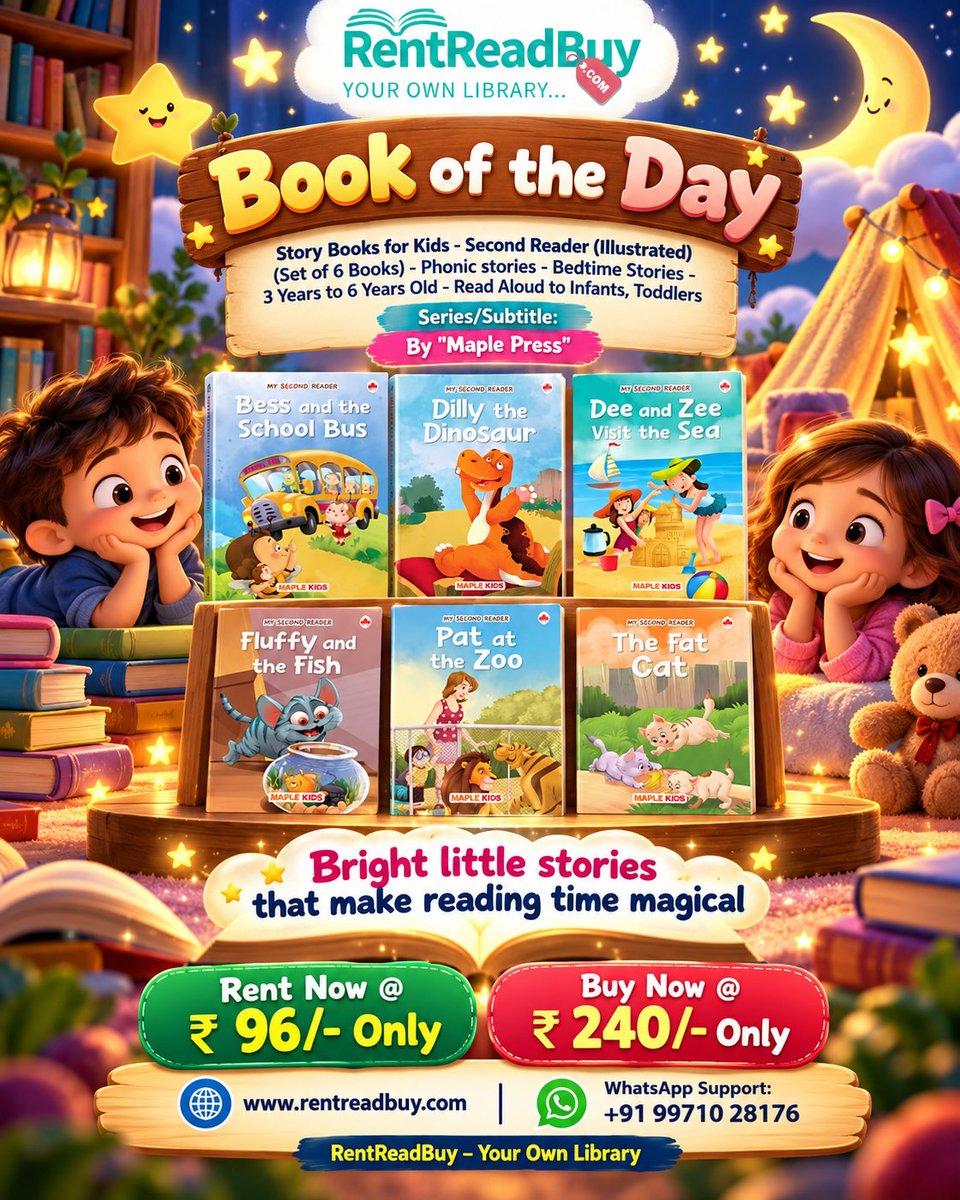 rent_read_buy's tweet photo. 📚 Six stories. Colourful illustrations. Plenty of sounds and words to explore.
Story Books for Kids – Second Reader by Maple Press uses phonetic and rhyming patterns to make reading practice part of the story.
https://t.co/1tOHwltoYR
#MaplePress #KidsBooks #Phonics #RentBooks https://t.co/A1BzcGD1GU
