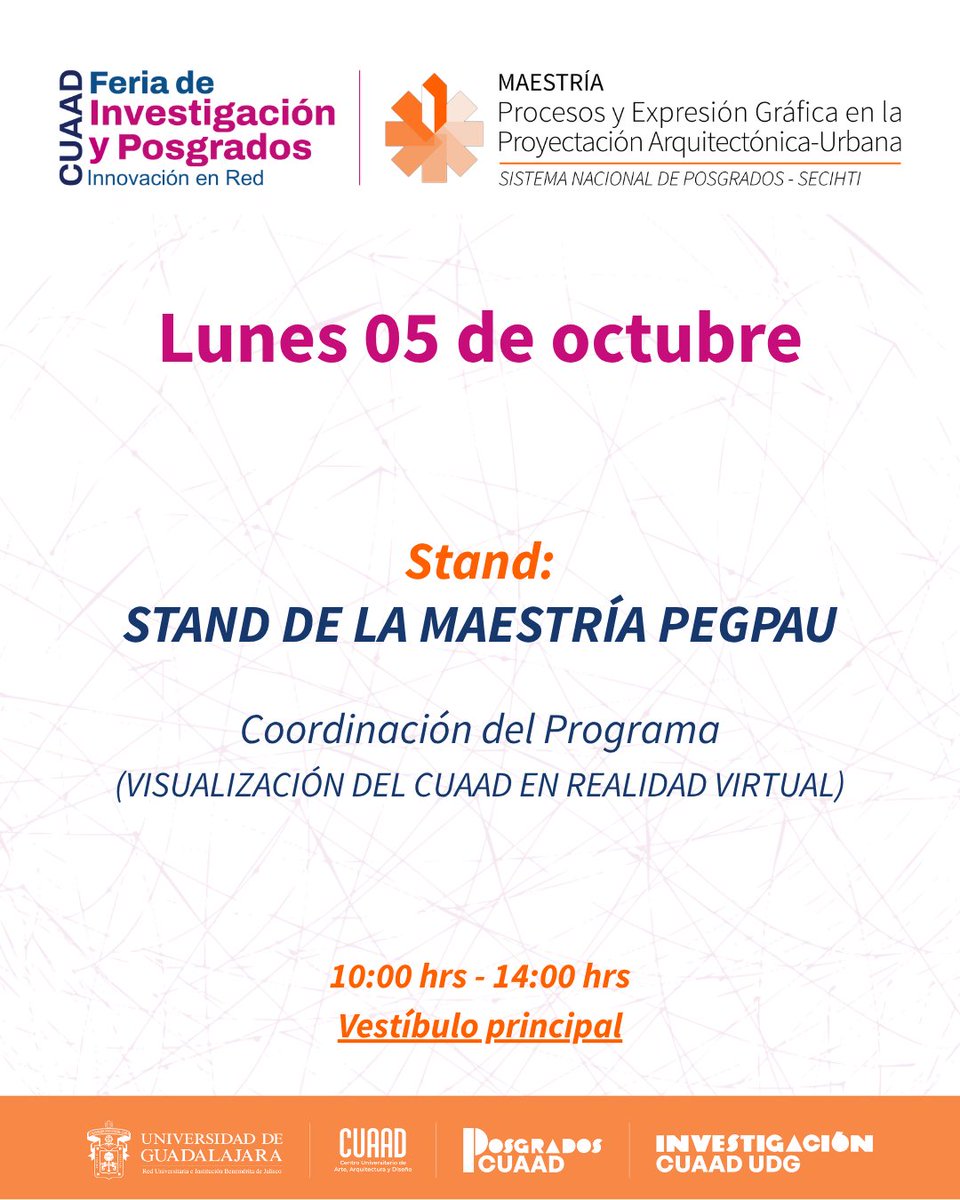 mpegpau's tweet photo. Programa de actividades y registro: https://t.co/NlpTuPvE5Z

#mpegpau #cuaad #udg #mpegpau_convocatoria_2027 #Feria_posgrados2026 https://t.co/HRKMn49IkQ