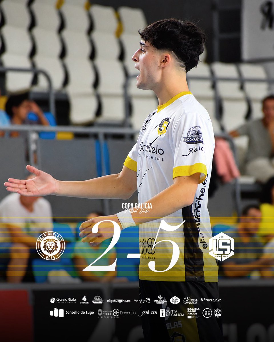 ADCLugoSala's tweet photo. 🏁 40' | 2-5 | FINAL en Ourense e xa estamos nos cuartos de final da #CopaGaliciaFS! ✅

⚽️ Javito (3), Pansi e Mitxel. 

🔜 Xa pensando no #RiverSalaZamoraLugoSala 

#MedrandoDendeCasa 🏠 https://t.co/pllMzdfnDa