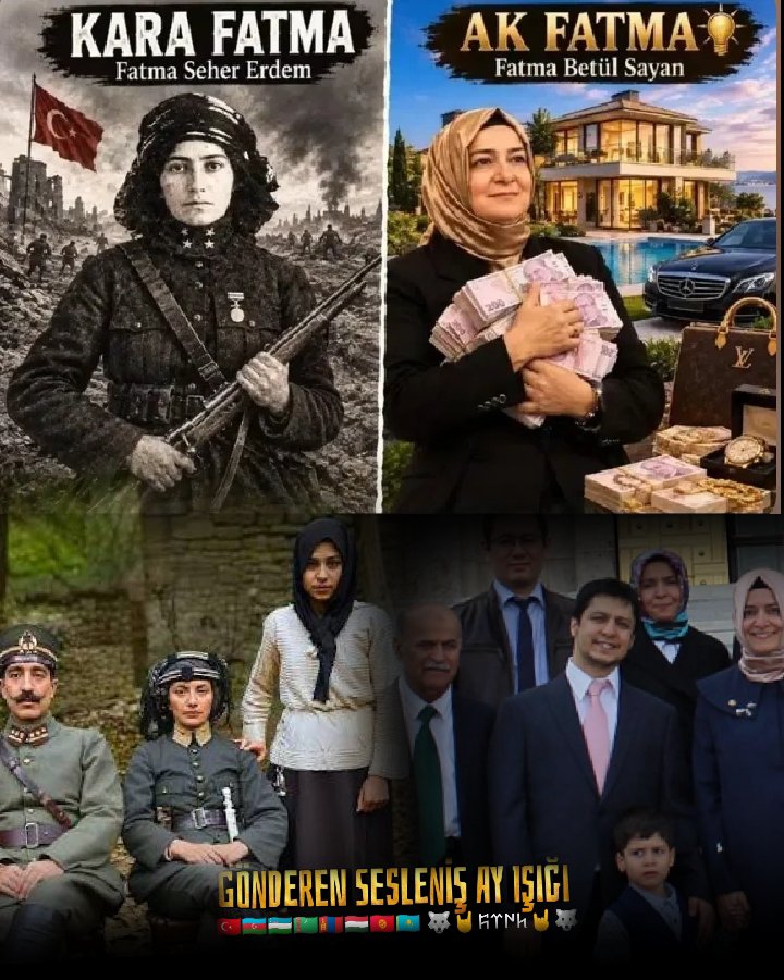 RefikAy9's tweet photo. Vatanı kurtaran "KARA FATMA"dan,Ülkeyi soyan"AK FATA"Yeni Türkiye dedikleri bu AK Fatma'nın ta kendisi! https://t.co/MsxVUaEPQ0