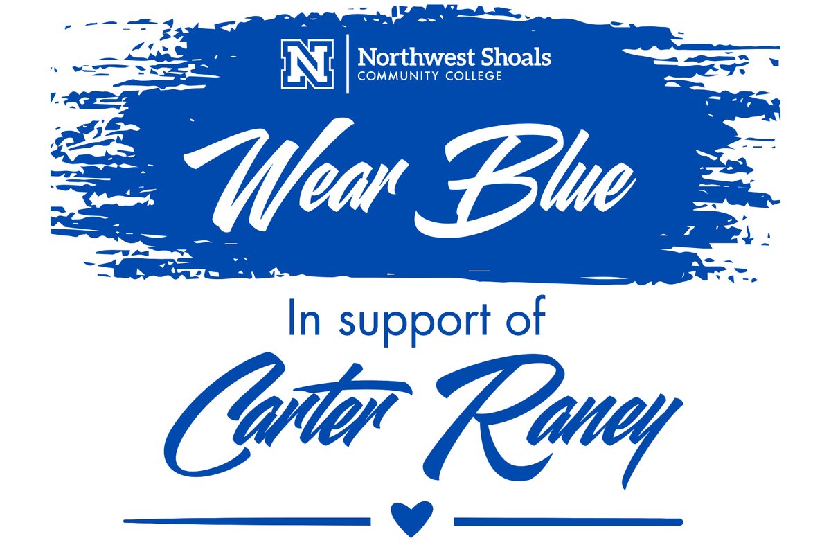 NWSCC's tweet photo. BELGREEN BLUE FOR CARTER 💙 Today, our Patriot family showed their support for Carter Raney by wearing Belgreen Blue! Get Well Soon, Carter! 🙏 #nwscc #getwellcarter #ourcommunity #YourCollege #GoPatriots https://t.co/B8CaL1IQ5B